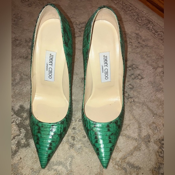 JIMMY CHOO ANOUK Green Python Embossed Leather Pointed Toe Pumps Size 37.5 - Picture 4 of 10